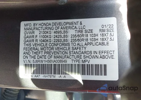 2022 Honda Cr-V 2Wd Ex z USA, uszkodzony, nr VIN 5J6RW1H56NA008949